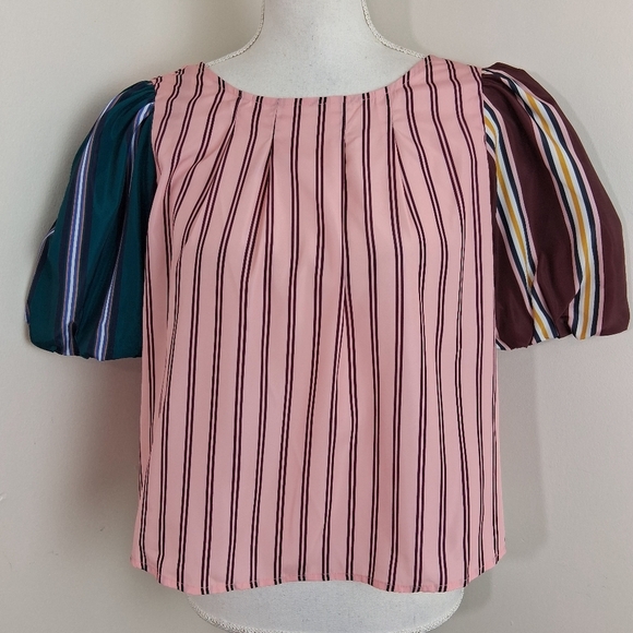 Maeve Taffeta Multicolor Striped Bow Swing  Blouse Size XS - Picture 4 of 8